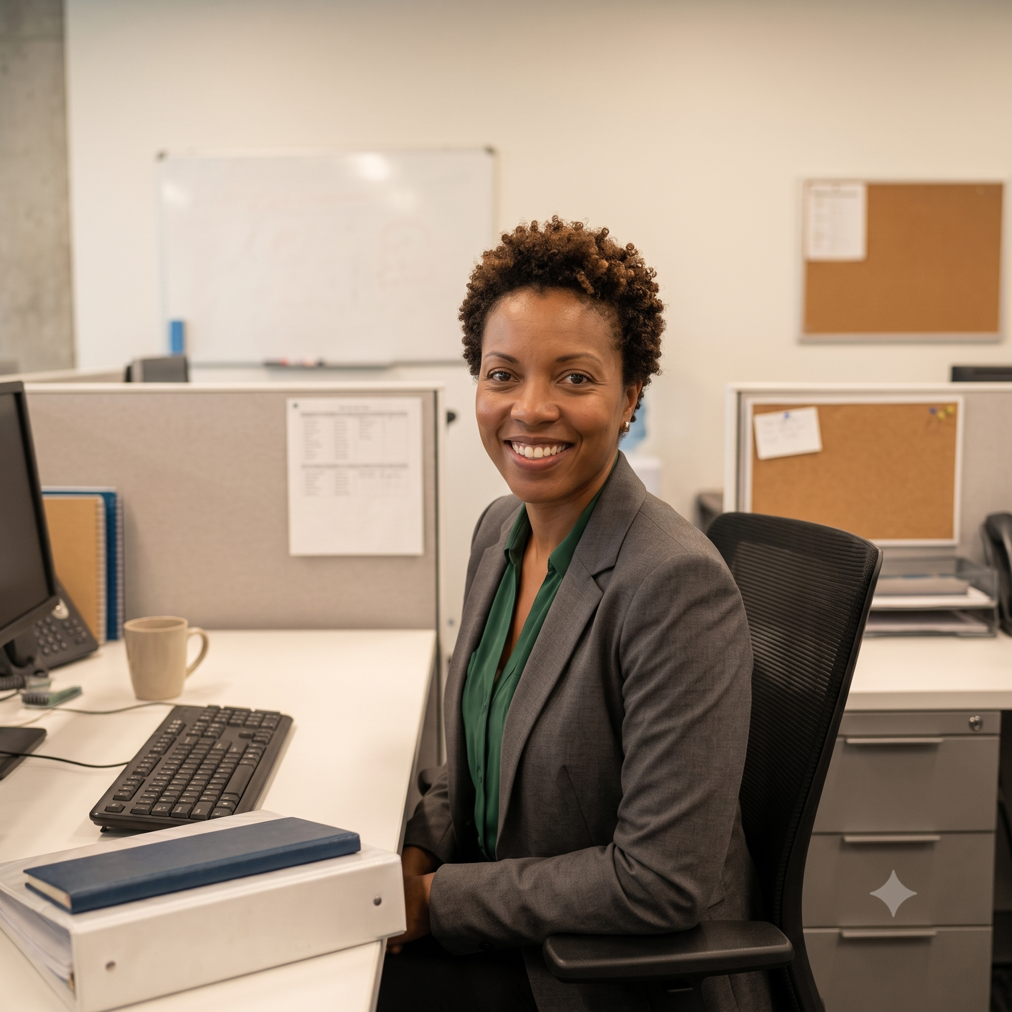 Maya at her desk